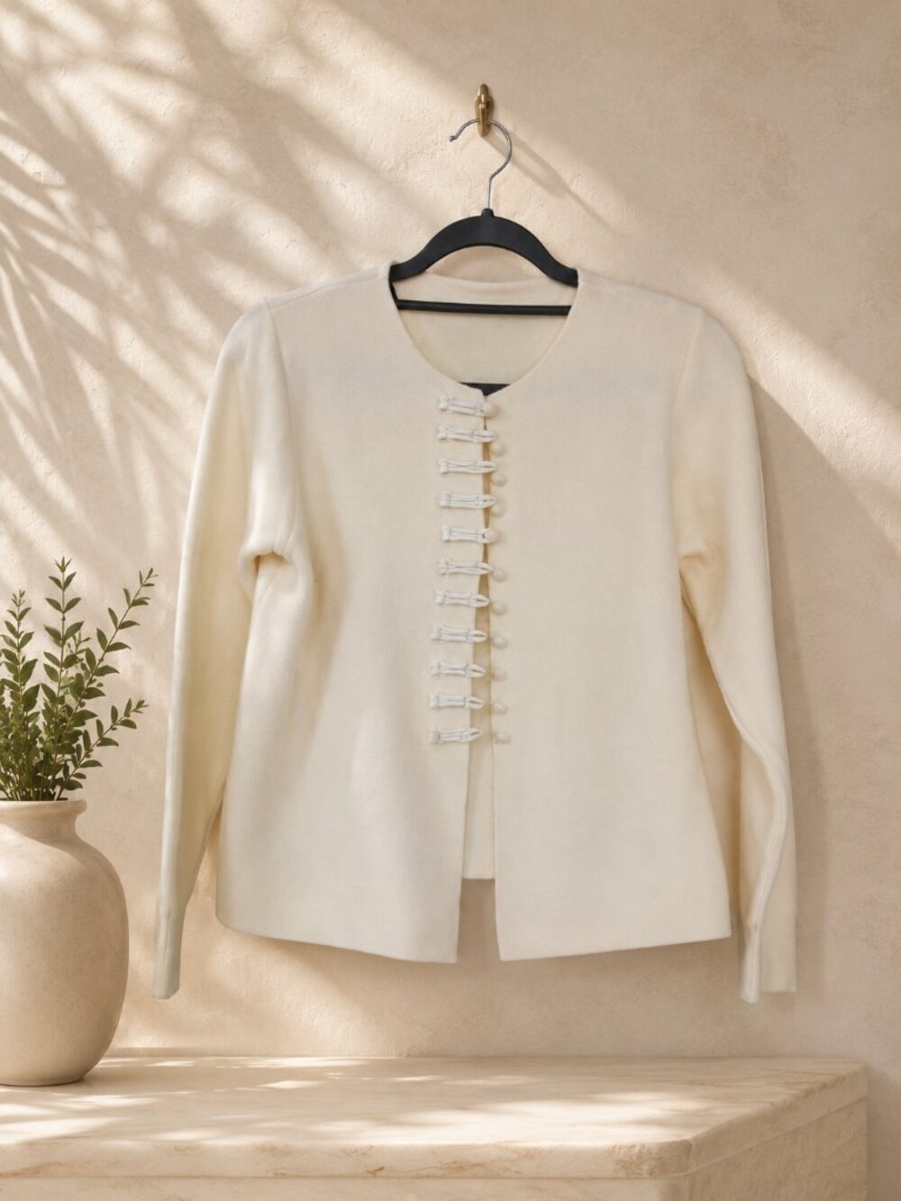 COMMENSE Milk White Loop-Closure Cardigan Jacket Size S